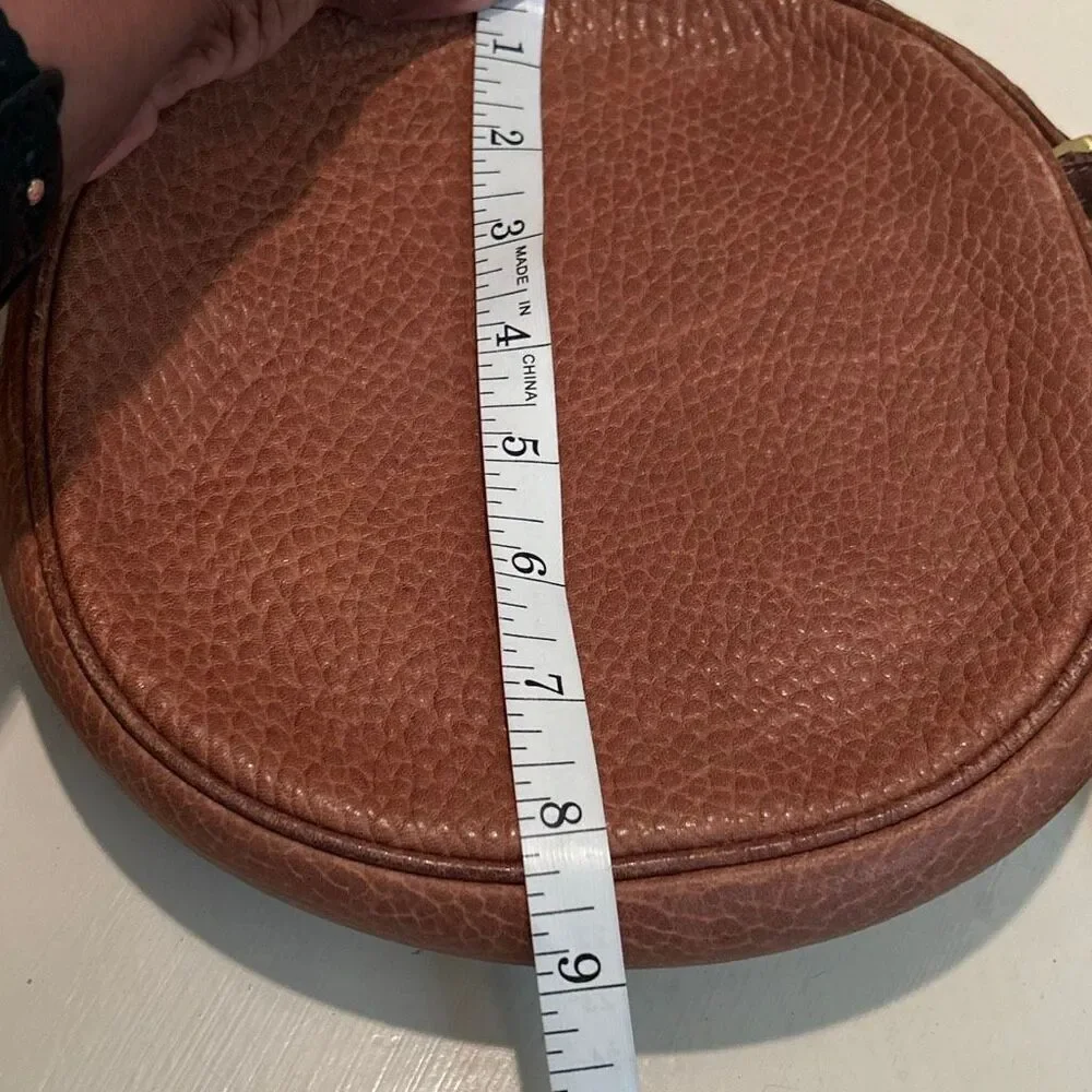 Bally Pebbled Leather Double Circle Crossbody Bag Cognac Brown Quiet Luxury